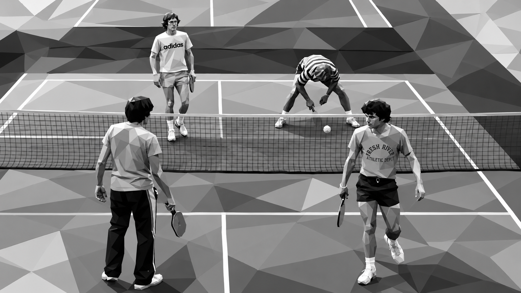 Historical representation of the first pickleball championship held at Tukwila, Washington in 1976.