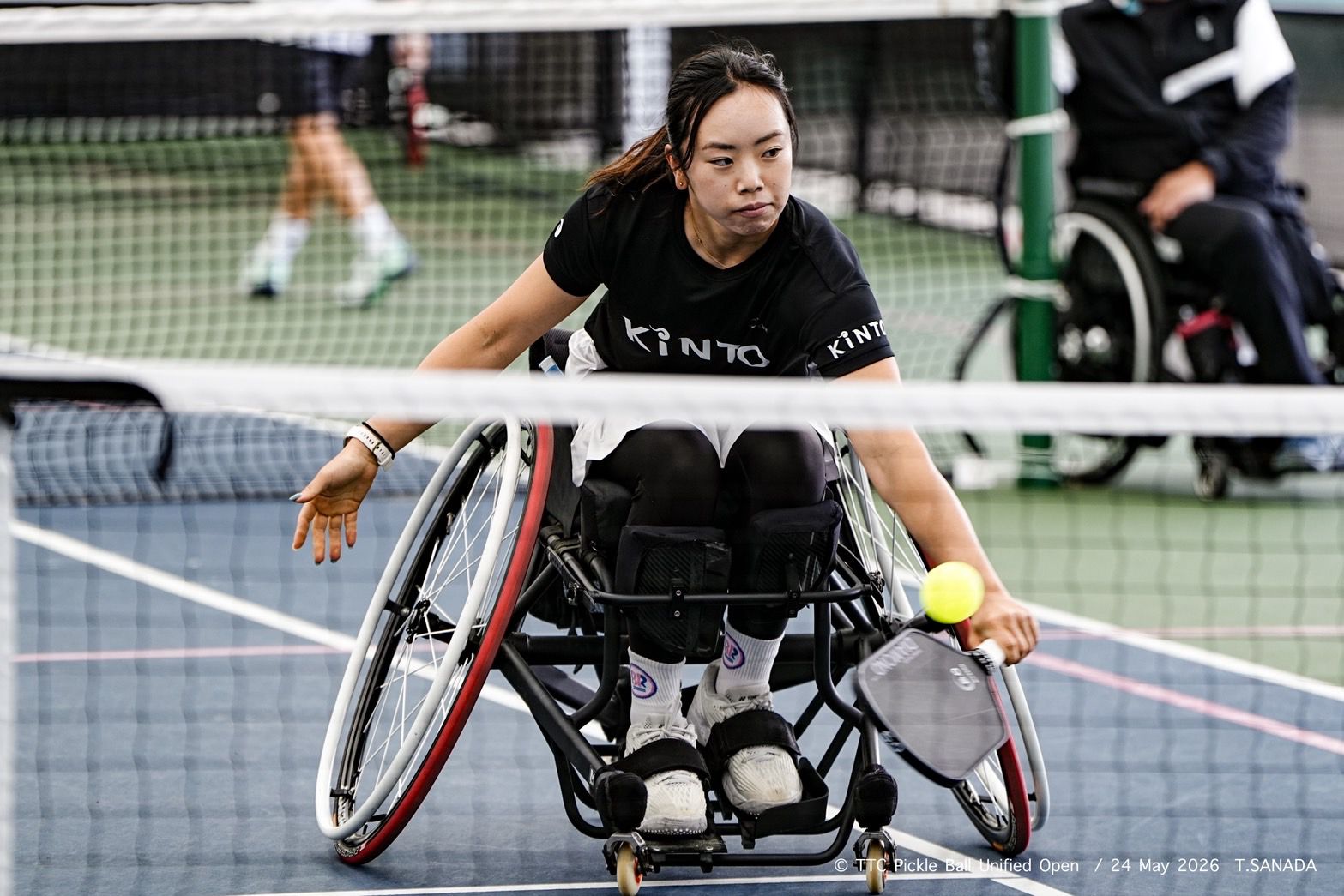 Shiori Funamizu smiling on a pickleball court in Japan